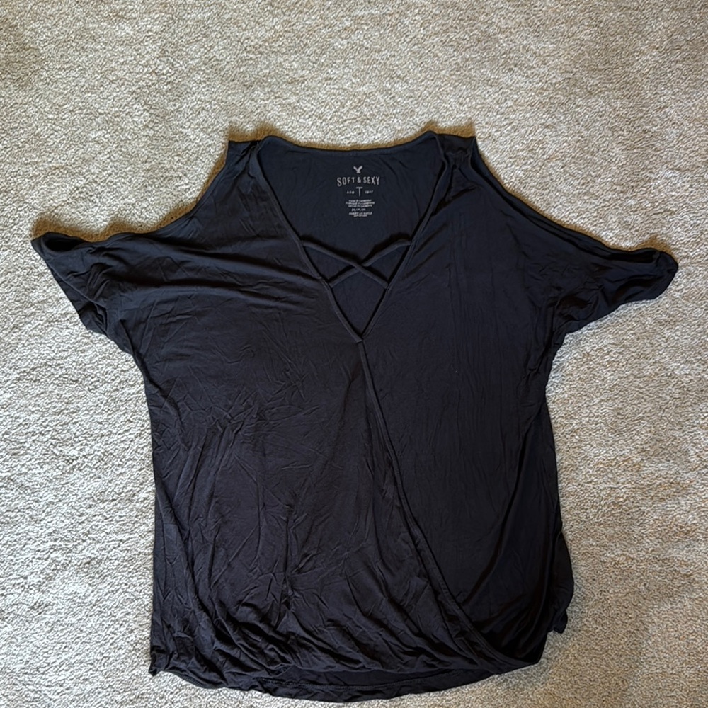 American Eagle Outfitters Black Cut Out Wrap Blouse